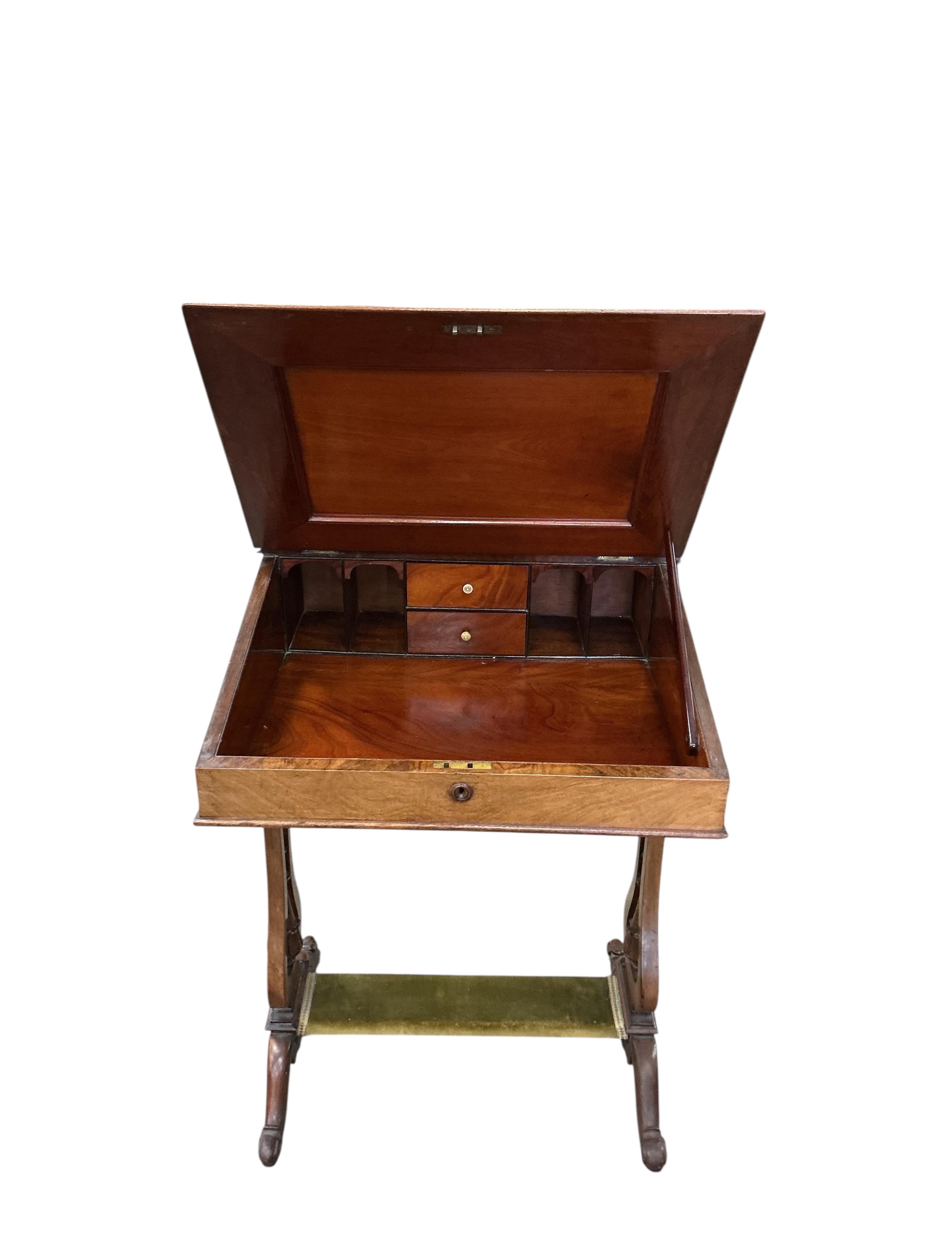 An early Victorian walnut Davenport, width 58cm, depth 59cm, height 82cm